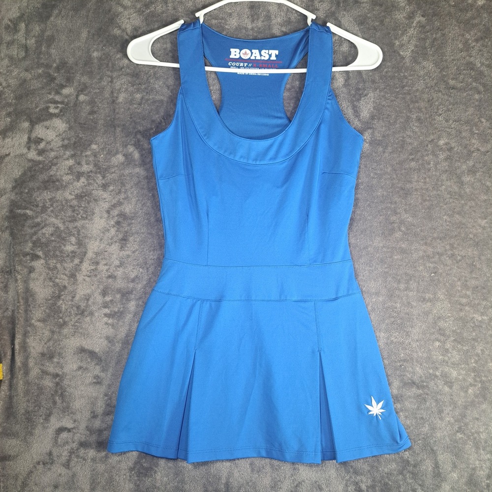 Boast Court Tennis Dress Blue Racerback Pleated Skirt Athletic Pickleball Golf
